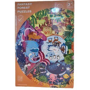 Fantasy Forest Puzzles ROUND 158 Pcs For Kids NEW SEALED BOX Animals 360 degrees